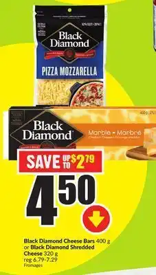 Chalo FreshCo Black diamond cheese bars 400 g or black diamond shredded cheese 320 g offer