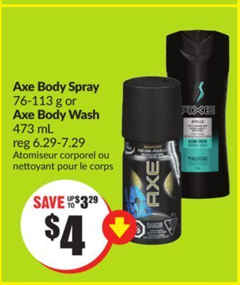FreshCo Axe body spray 76-113 g or axe body wash 473 ml offer
