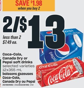 Valu-mart Boissons gazeuses coca-cola, canada dry ou pepsi, 12x355 ml offer