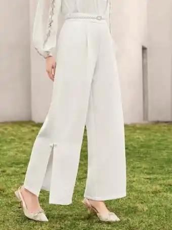 SheIn Shein modely split hem belted wide leg pants offer