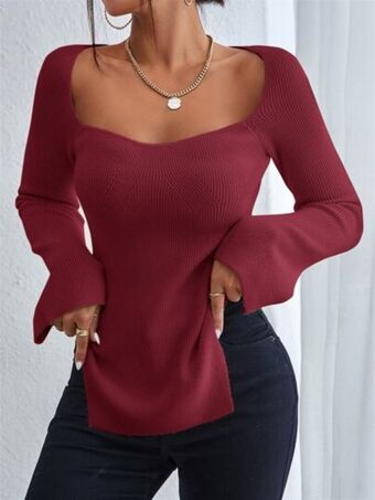 SheIn Sweetheart neck split hem sweater offer