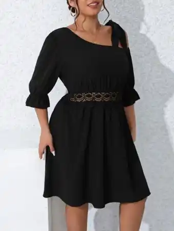 SheIn Plus guipure lace insert flounce sleeve tie shoulder dress offer
