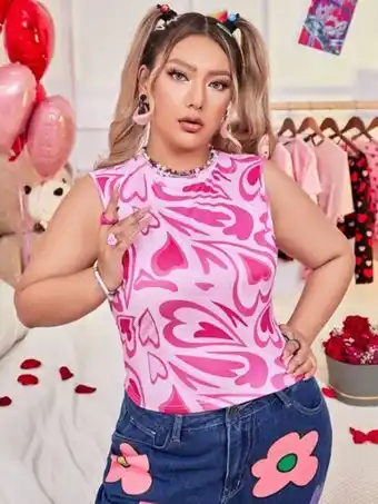 SheIn Plus allover heart print tank top offer