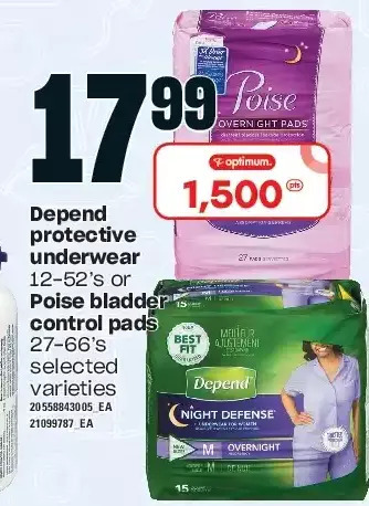 Loblaws Depend protective underwear or poise bladder control pads offer