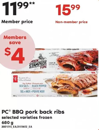 Loblaws Pc bbq pork back ribs offer
