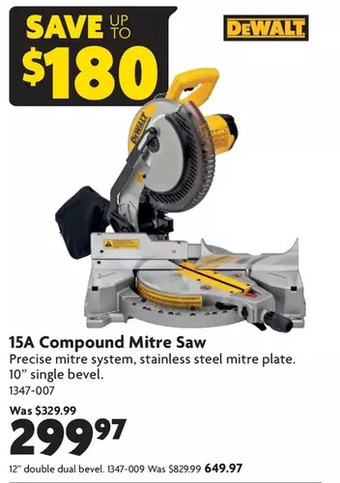 Home Hardware 15a compound mitre saw | 12" double dual bevel offer