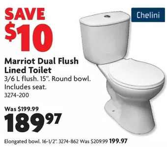 Home Hardware Marriot dual flush lined toilet: round bowl | elongated bowl offer