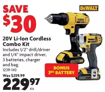 Home Hardware 20v li-ion cordless combo kit + bonus 3rd battery offer