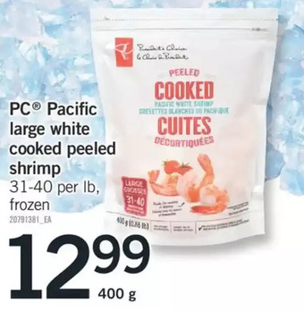 Fortinos Pc pacific large white cooked peeled shrimp offer