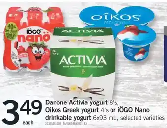 Fortinos Danone activia yogurt, oikos greek yogurt or iogo nano drinkable yogurt offer