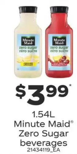 Fortinos Minute maid zero sugar beverages offer