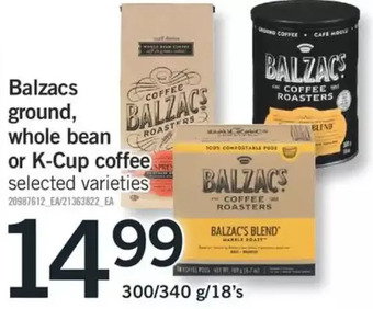 Fortinos Balzacs ground, whole bean or k-cup coffee offer