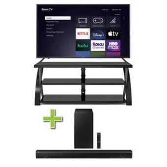 Aaron's 55" element tv w/ soundbar & tv stand offer