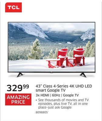 The Source Tcl 43" class 4-series 4k uhd led smart google tv offer