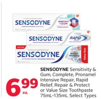 Rexall Sensodyne sensitivity & gum, complete, pronamel intensive repair, rapid relief, repair & protect or value size toothpaste offer