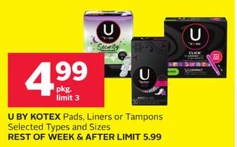 Rexall U by kotex pads, liners or tampons offer