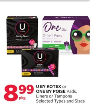 Rexall U by kotex or one by poise pads, liners or tampons offer