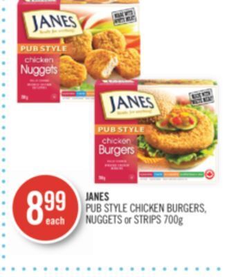 Shoppers Drug Mart Janes pub style chicken burgers, nuggets or strips offer