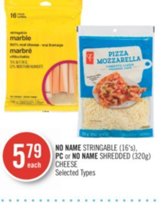 Shoppers Drug Mart No name stringable (16's), pc or no name shredded (320g) cheese offer