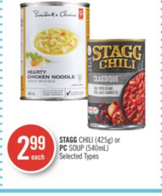 Shoppers Drug Mart Stagg chili (425g) or pc soup (540ml) offer