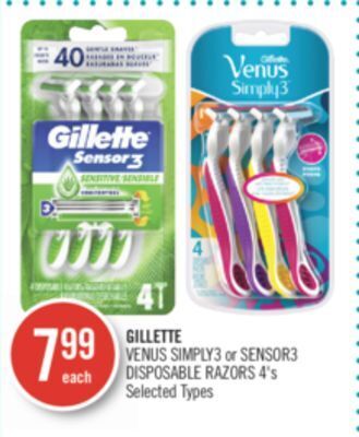 Shoppers Drug Mart Gillette venus simply3 or sensor3 disposable razors offer
