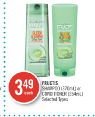 Shoppers Drug Mart Garnier fructis shampoo (370ml) or conditioner (354ml) offer