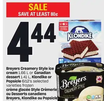 Independent City Market Crème glacée style crèmerie ou desserts canadiens breyers, 1.66 l klondike, 1.41 l, ou popsicle, 6/12's offer