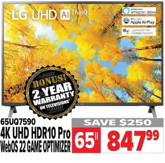 2001 Audio Video Lg 65" 4k uhd hdr10 pro offer