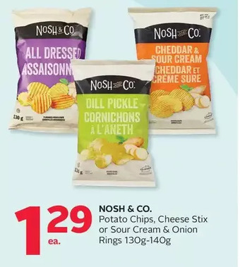 Rexall Nosh & co. potato chips, cheese stix or sour cream & onion rings offer