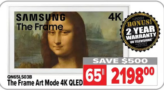 2001 Audio Video Samsung the frame art mode 4k qled 65" tv offer