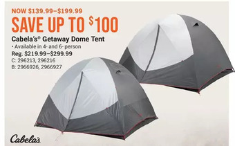 Cabela's Cabela's getaway dome tent offer