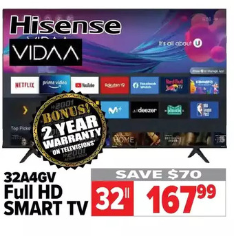 2001 Audio Video Hisense 32" full hd smart tv offer