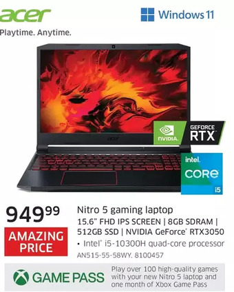 The Source Acer nitro 5 gaming laptop 15.6" fhd ips screen | 8gb sdram | 512gb ssd | nvidia geforce rtx3050 offer
