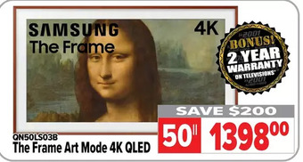 2001 Audio Video Samsung the frame art mode 4k qled 50" offer
