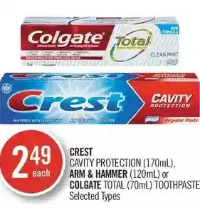 Shoppers Drug Mart Crest cavity protection, arm & hammer or colgate toothpaste offer