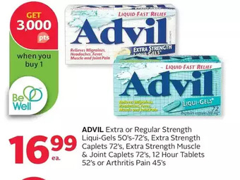 Rexall Advil extra or regular strength liqui-gels, extra strength caplets, extra strength muscle & joint caplets, 12 hour tablets or offer