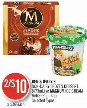 Shoppers Drug Mart Ben & jerry's non-dairy frozen dessert or magnum ice cream bars offer