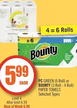 Shoppers Drug Mart Pc green or bounty paper towels offer