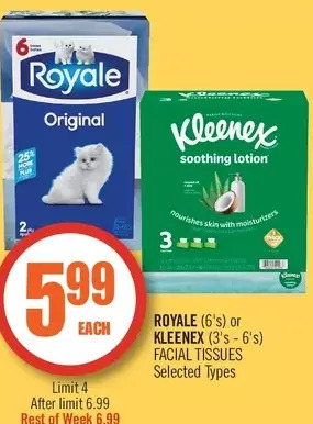 Shoppers Drug Mart Royale or kleenex facial tissues offer
