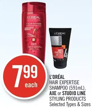 Shoppers Drug Mart L'oreal hair expertise shampoo, axe or studio line styling products offer
