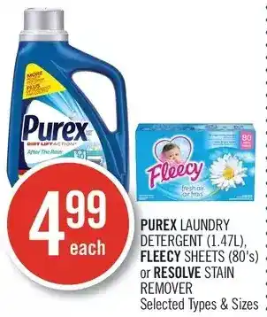 Shoppers Drug Mart Purex laundry detergent, fleecy sheets or resolve stain remover offer