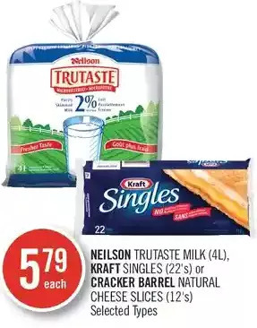 Shoppers Drug Mart Neilson trutaste milk, kraft singles or cracker barrel natural cheese slices offer