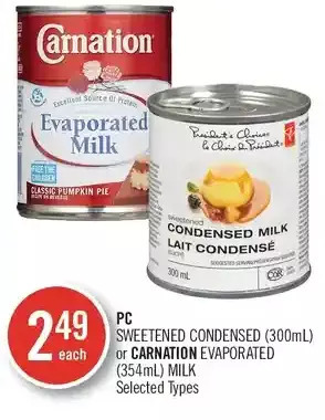 Shoppers Drug Mart Pc sweetened condensed or carnation evaporated milk offer