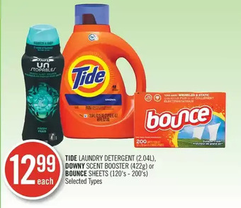 Shoppers Drug Mart Tide laundry detergent, downy scent booster or bounce sheets offer