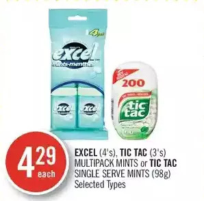 Shoppers Drug Mart Excel, tic tac multipack mints or tic tac single serve mints offer