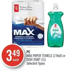 Shoppers Drug Mart Pc max paper towels or dish soap offer