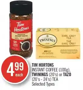 Shoppers Drug Mart Tim hortons instant coffee, twinings or tazo tea offer