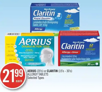 Shoppers Drug Mart Aerius or claritin allergy tablets offer