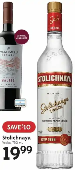 Sobeys Stolichnaya vodka, 750ml offer