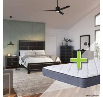 Aaron's Cindi 6 - piece queen bedroom set w/ 9.5" tight top extra firm mattress, foundation, and protective cases offer